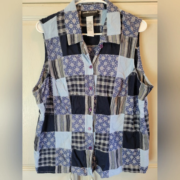 Vintage Sag Harbor Patchwork Sleeveless Button-up Shirt - Picture 1 of 3